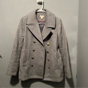 J. Crew Gray Double-Breasted Wool Blend Pea Coat